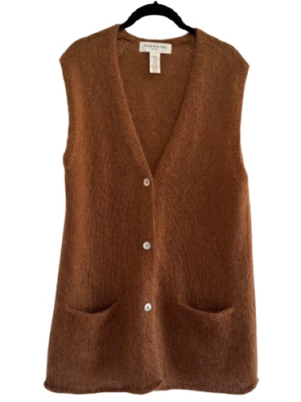 Vintage Jones New York Sport Longline Brown Mohair Sleeveless Vest Earthy Warm